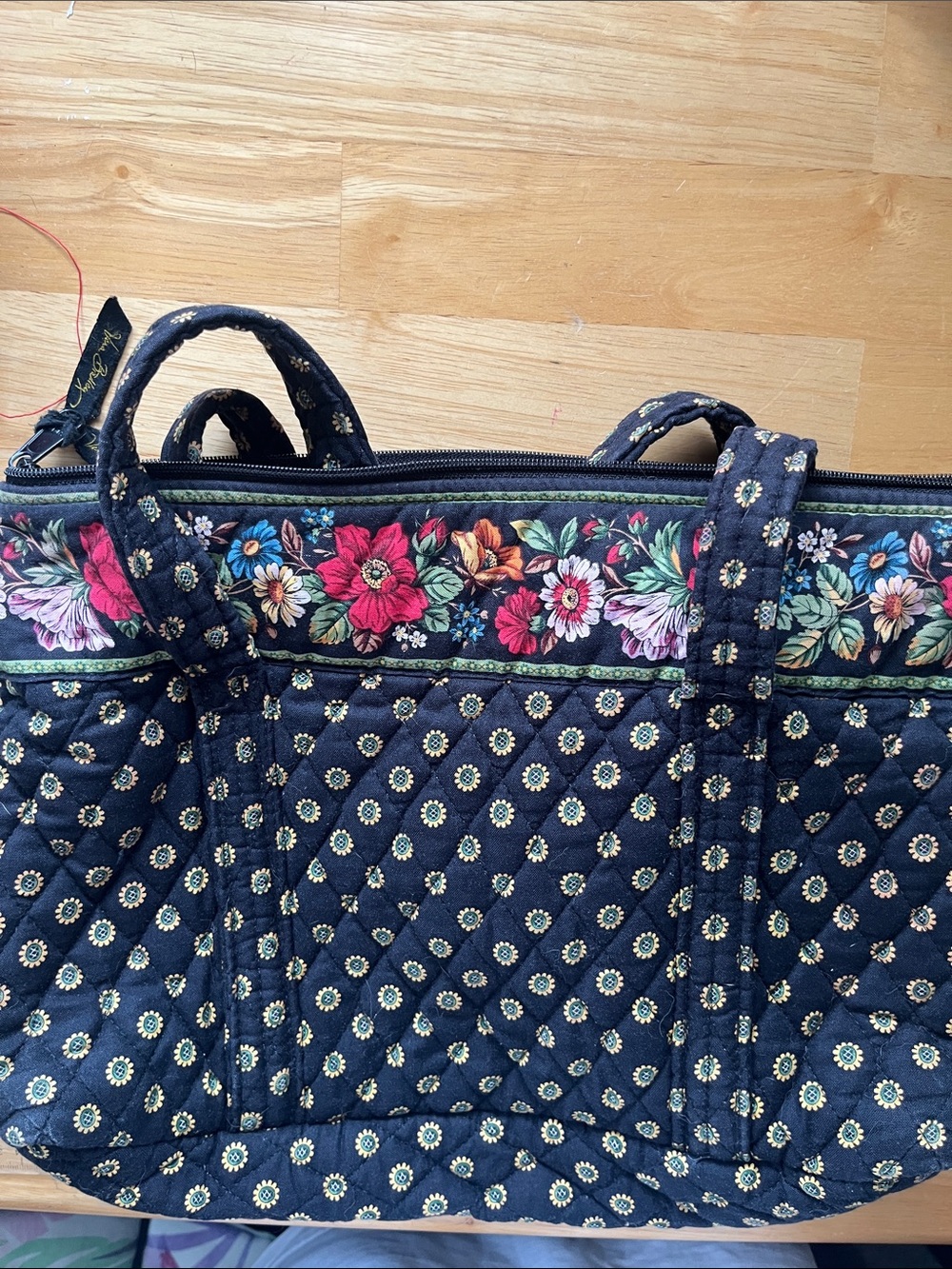 Vera Bradley Navy Quilted Tote with Floral Trim